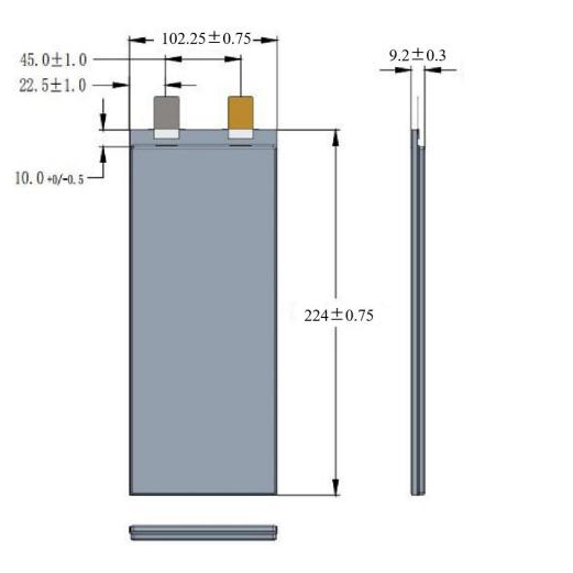 Dimension of BYD 3.2V 21.7Ah LiFePO4 Pouch Battery