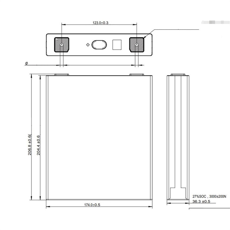 Overall Dimension of REPT CB51-150Ah 3.2V 150Ah LiFePO4 Battery