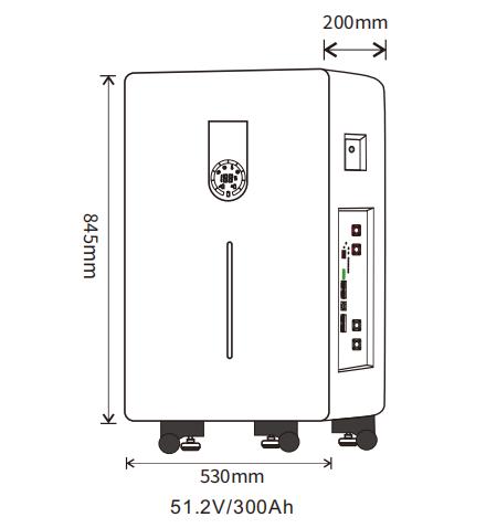 Product Drawing of 51.2V 300Ah/342Ah/600Ah Vertical Household Residential LiFePO4 Energy Storage Battery