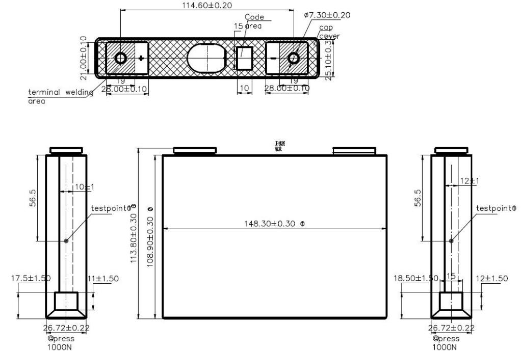 Dimension of SVOLT 3.7V 62.5Ah Ternary Lithium Battery