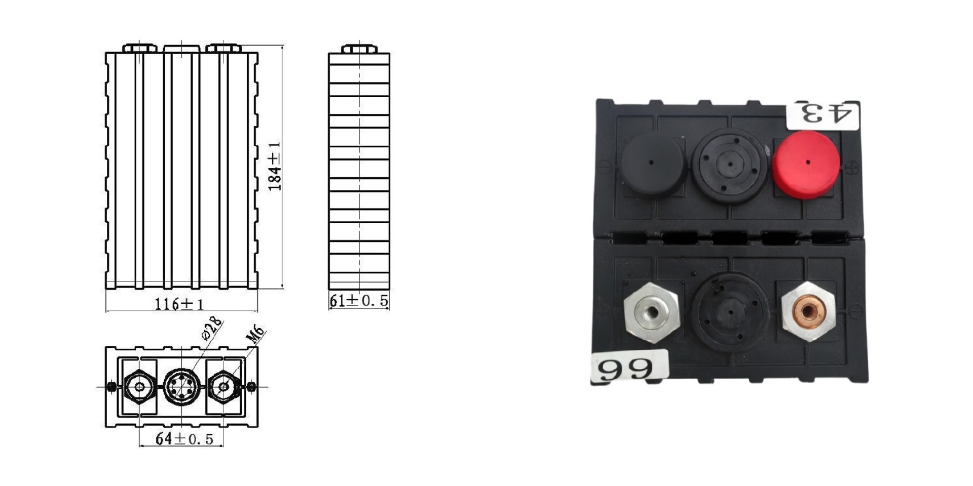 Dimension and Detail of Sinopoly SP-LFP60AHA 3.2V 60Ah LiFePO4 Battery
