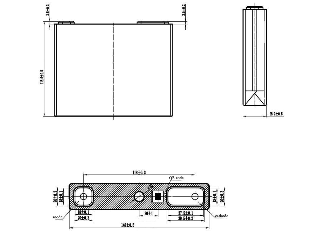 Dimension of Gotion 3.2V 52Ah Prismatic LiFePO4 Battery