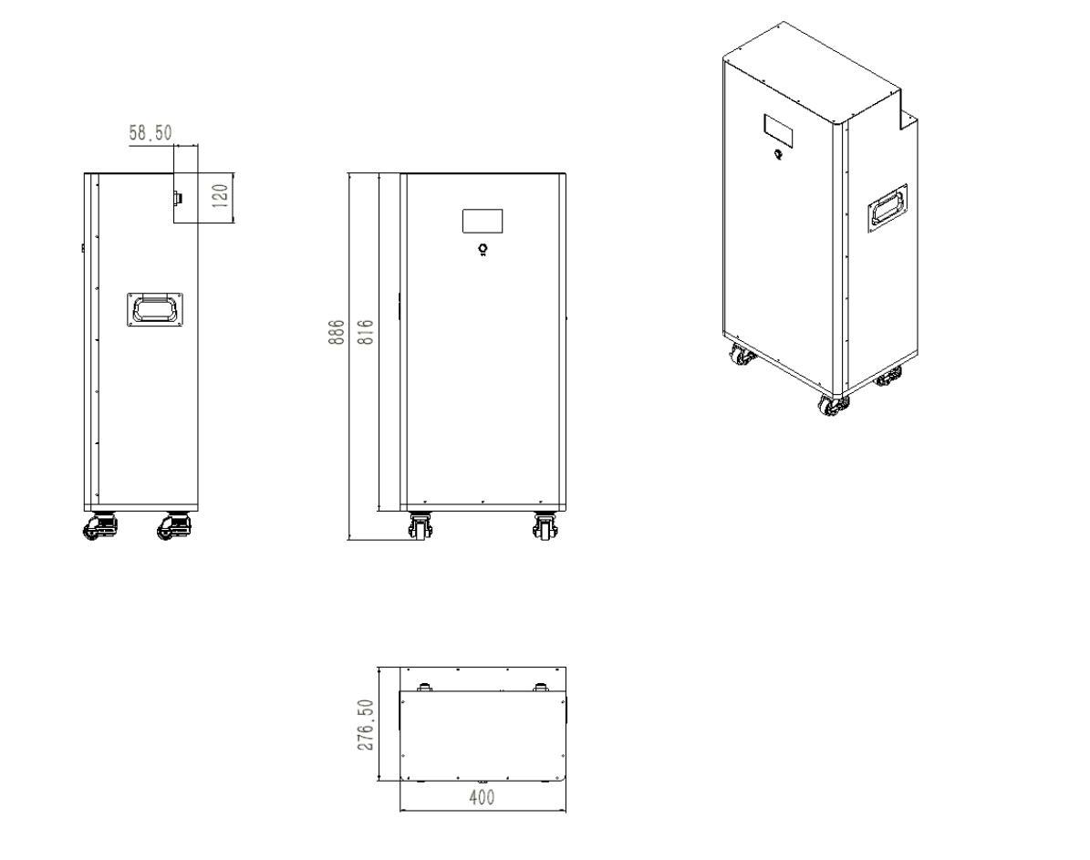 dimension of 51.2V 306Ah LiFePO4 Energy Storage Battery