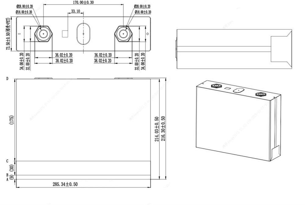 dimension of 3.2v 587ah lfp battery