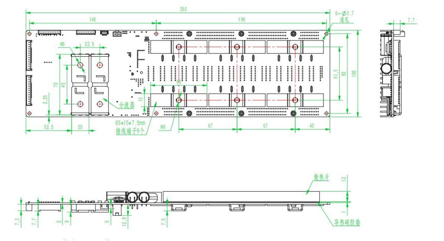 Dimensions of 8-16S 48V 300A LiFePO4 Battery BMS