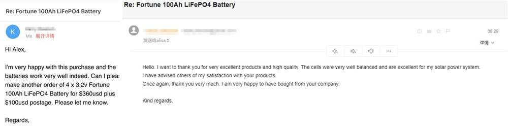 Customer's Feedback of Fortune 100Ah LiFePO4 Battery