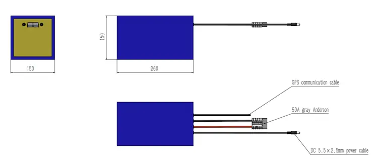 dimensions and details of 12.8V 72Ah LiFePO4 battery pack