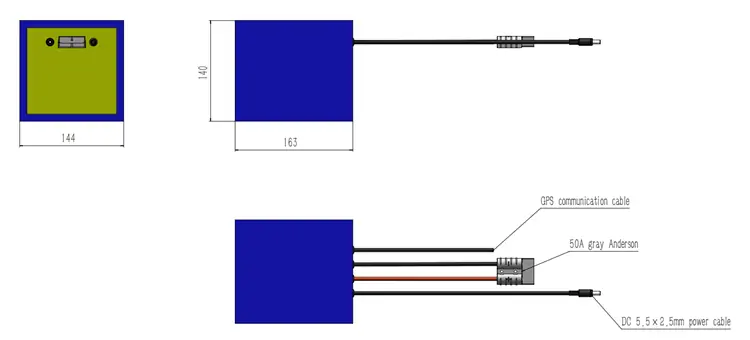 dimensions and details of 14.7V 58Ah NMC battery pack