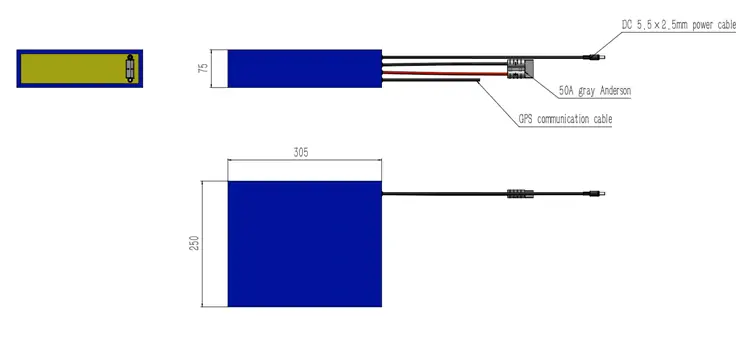 dimensions and details of 12.8V 72Ah LiFePO4 battery pack
