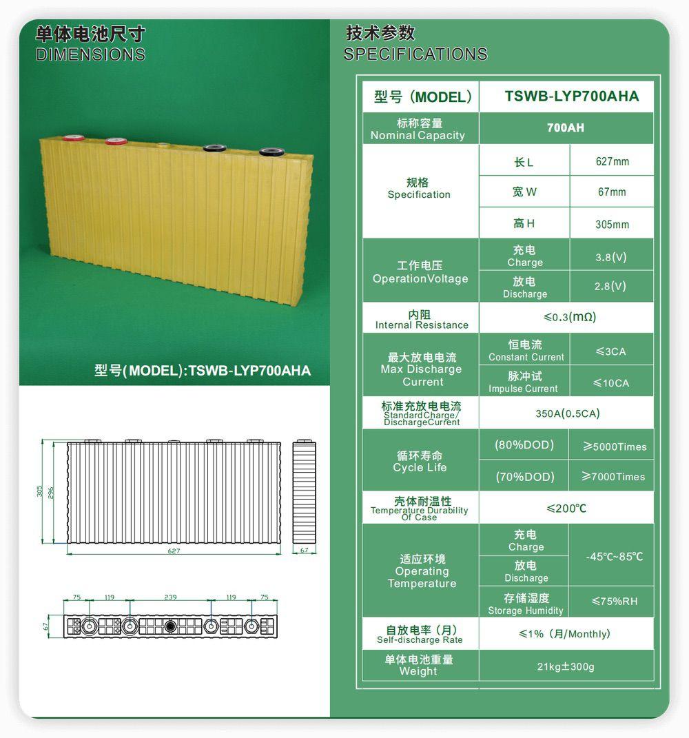 Winston 3.2V 700Ah LiFePO4 Battery Specification