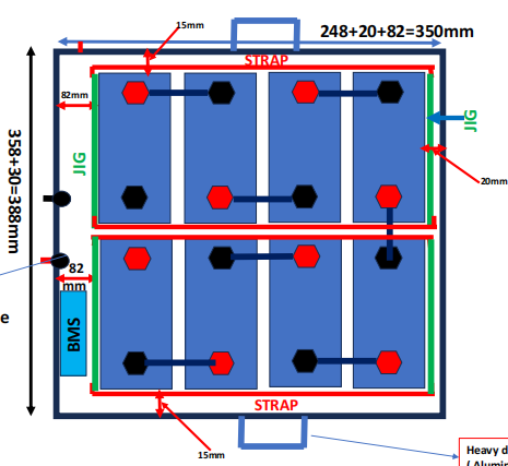 drawing of the 24V 100Ah LiFePO4 battery pack