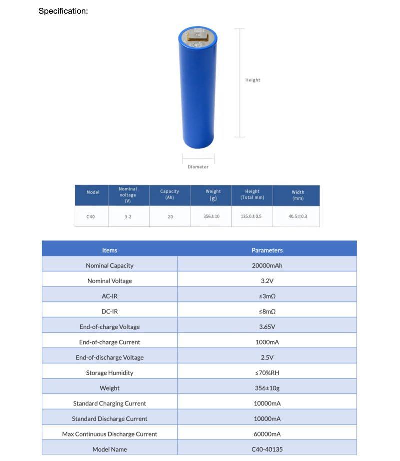 EVE 3.2V 20Ah LiFePO4 Cell Datasheet