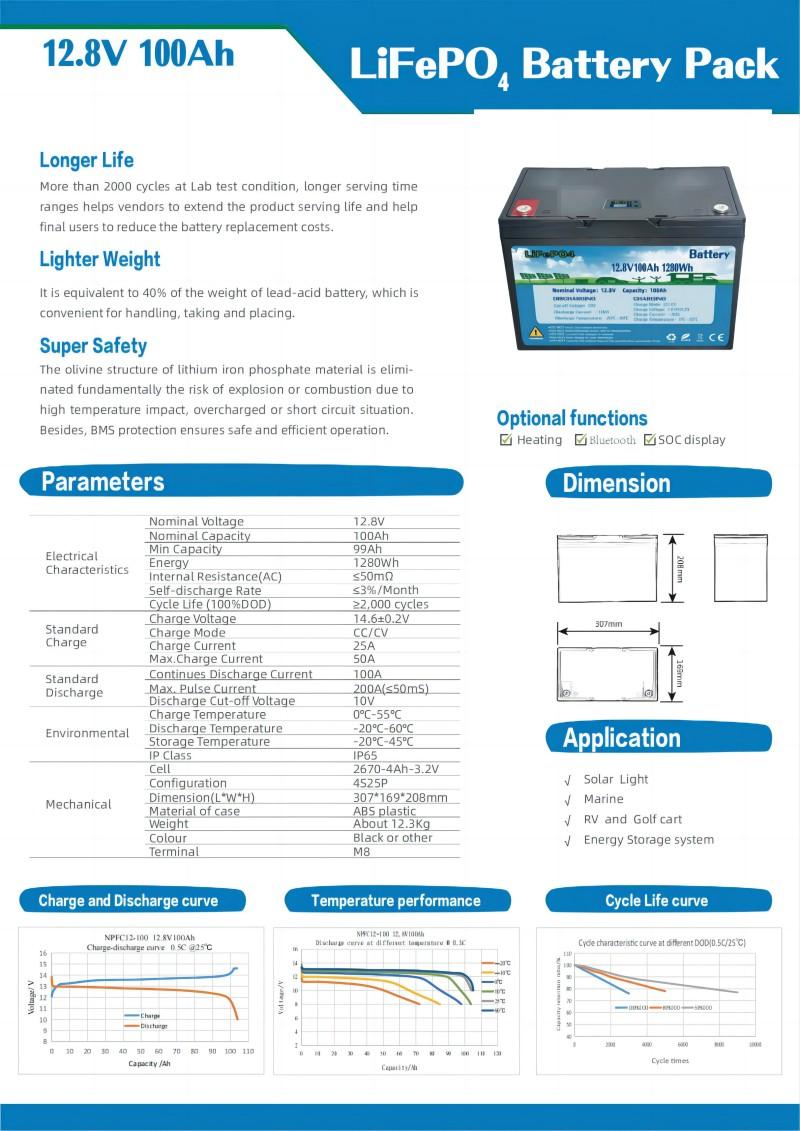 12V 100Ah LiFePO4 Battery Pack Specification