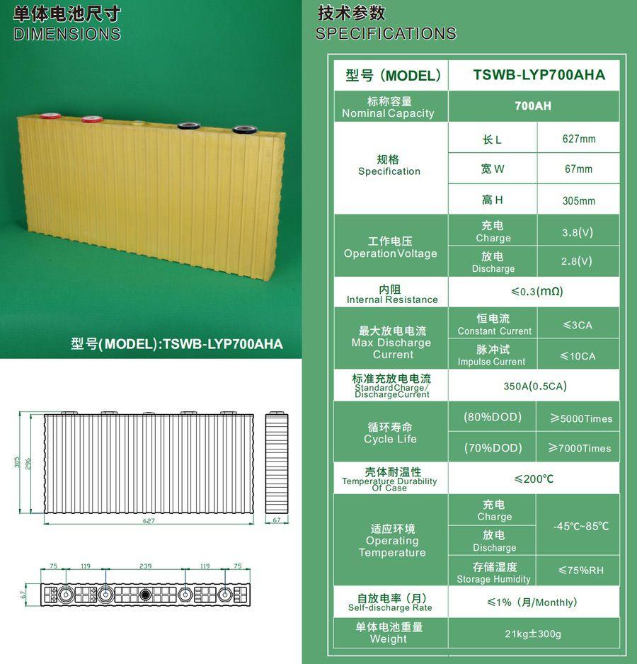 Thunder Sky Winston 3.2V 700Ah LiFePO4 Battery Cell Datasheet