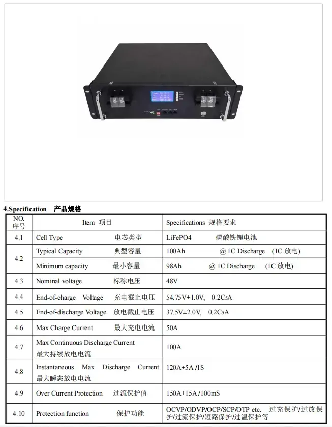 51.2V 100Ah LiFePo4 Battery Pack Datasheet