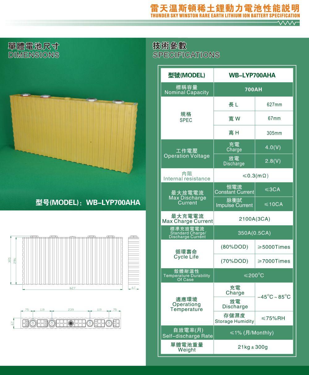 Winston 3.2V 700Ah LiFePO4 Cell Datasheet