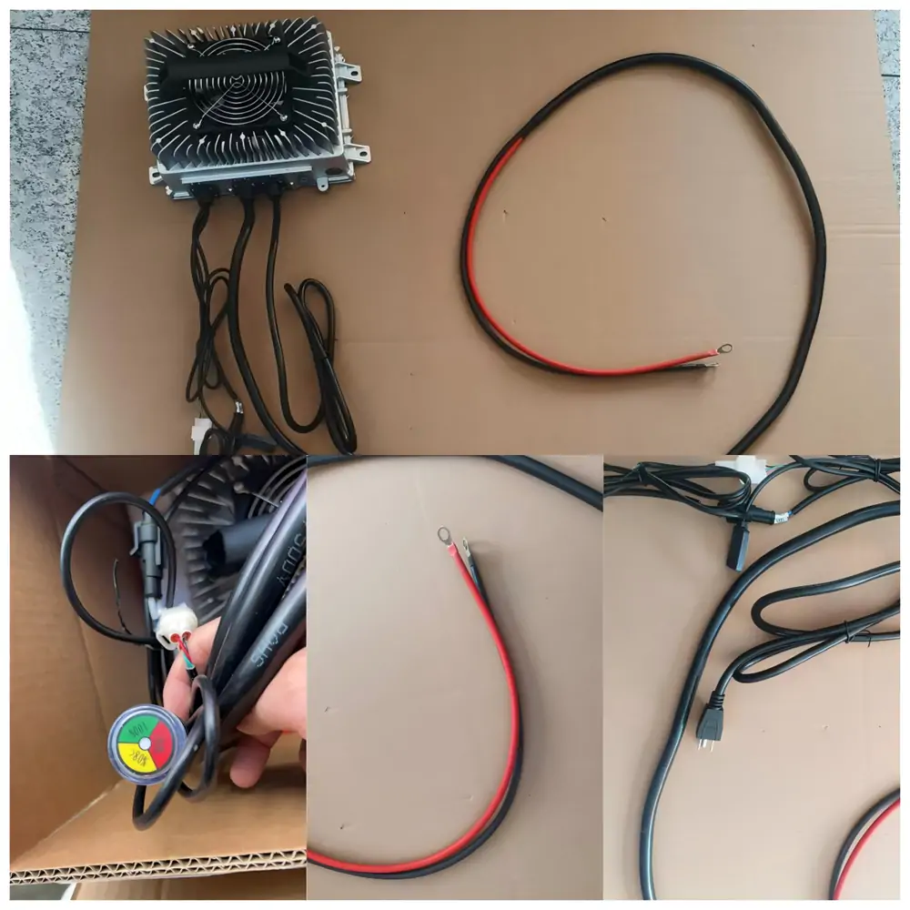 3.3kW on board charger comes with a 13.8V, 5A auxiliary power supply, a US plug, and a remote indicator light