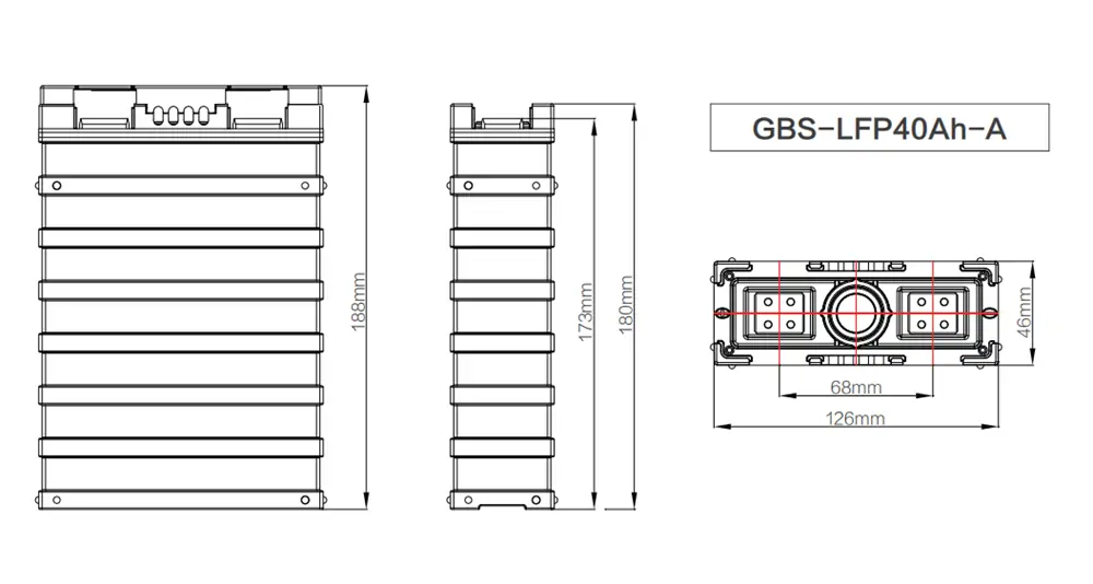 GBS 3.2V 40Ah LiFePO4 Battery Dimensions