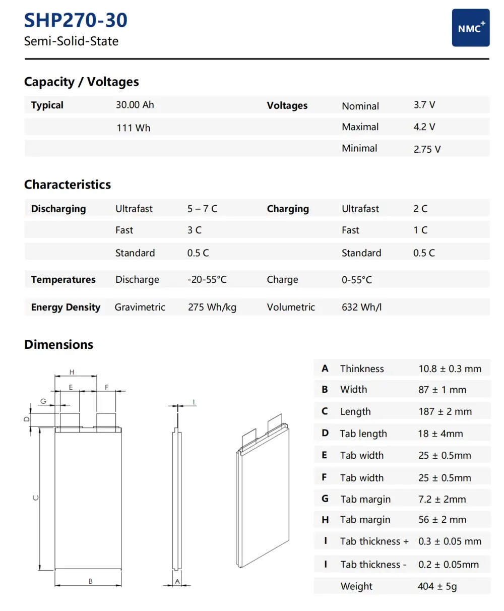 3.7V 30Ah semi-solid-state battery datasheet
