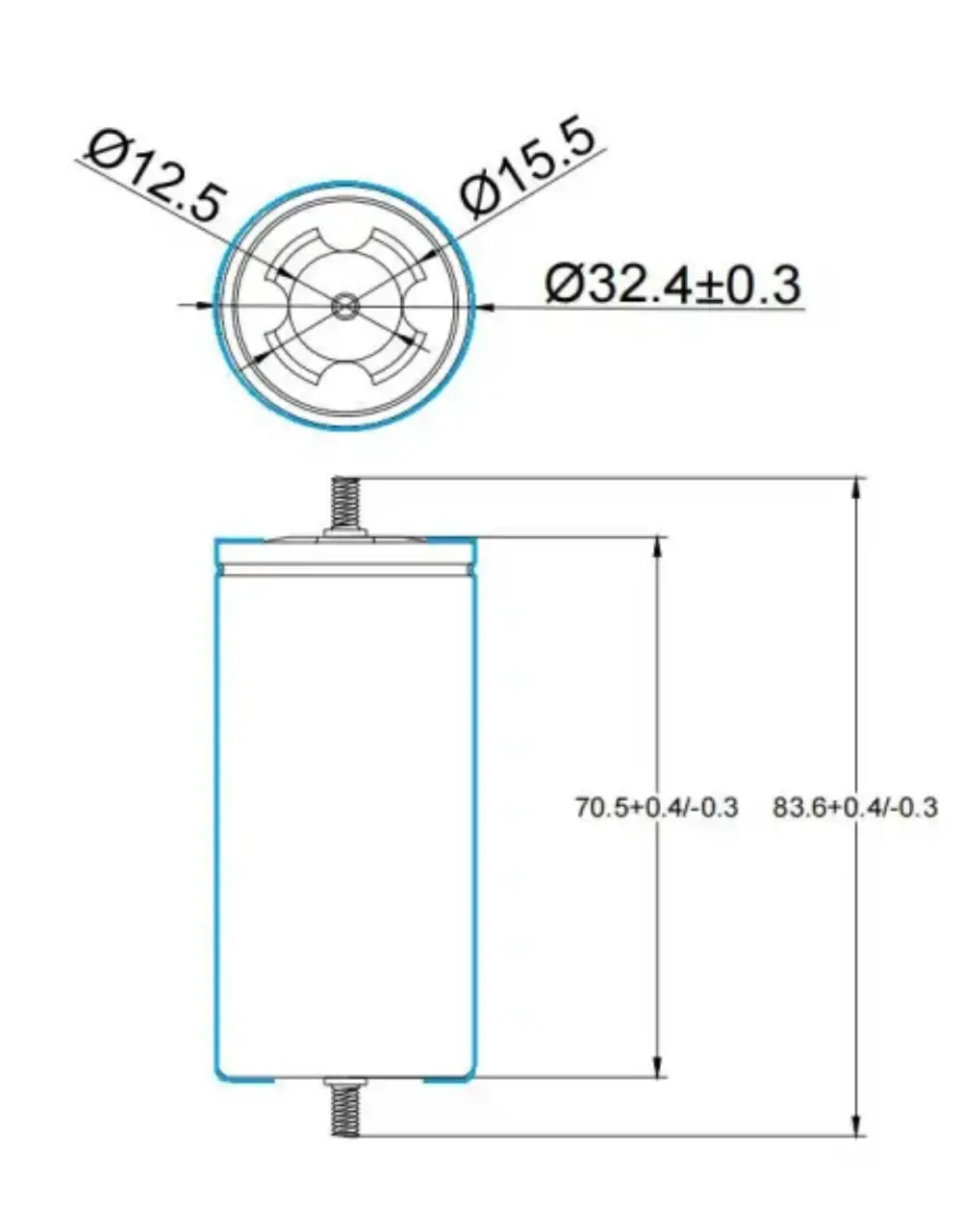 32700 3.2V 6000mAh LiFePO4 cell dimensions
